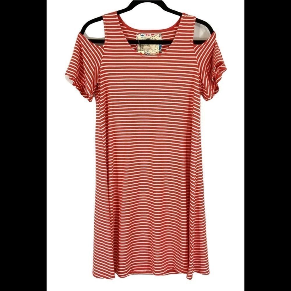 CUPIO Striped Cold Shoulder Swing Dress Sz S  NWT